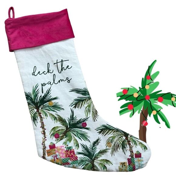 Palm Studio Deck the Palms Tropical Print Christmas Stocking NWT - Picture 1 of 8